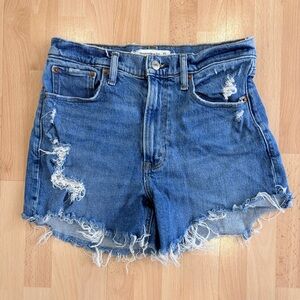 Abercrombie & Fitch | Blue 4” Mom Short High-rise Distressed Ripped Shorts